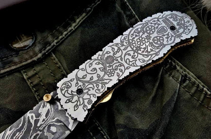 Custom Handmade Damascus Steel Folding Pocket Knife