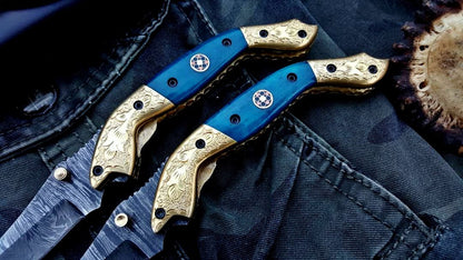 Custom Handmade Damascus Steel Folding Pocket Knives ( Deal )