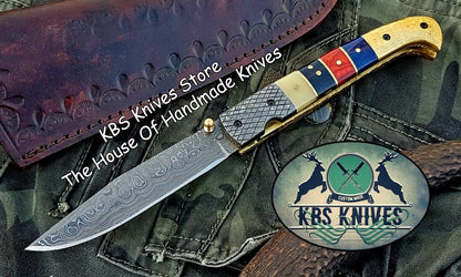 Custom Handmade Damascus Blade Folding Pocket Knife