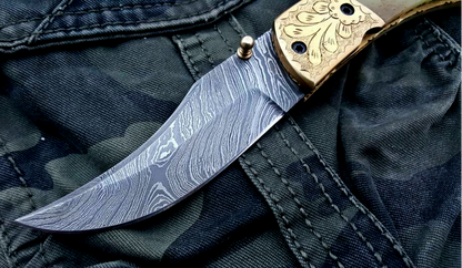 Custom Handmade Damascus Steel Folding Pocket Knife