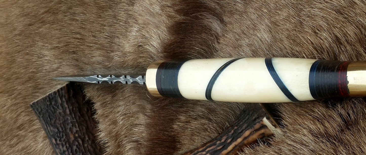 The Artisan's Blade: Custom Handmade Damascus Steel Hunting Knife | Camel Bone & Brass Accents | 9 Inches | KBS Knives
