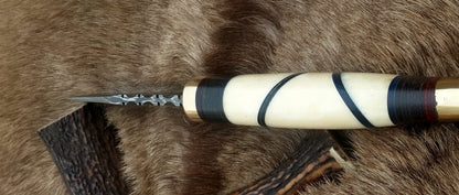 The Artisan's Blade: Custom Handmade Damascus Steel Hunting Knife | Camel Bone & Brass Accents | 9 Inches | KBS Knives