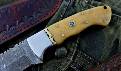 Custom Handmade Damascus Steel Hunting Skinning Camping Knife