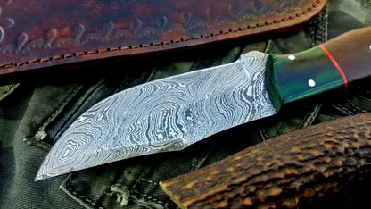 Custom Handmade Damascus Steel Hunting Skinning Camping Knife