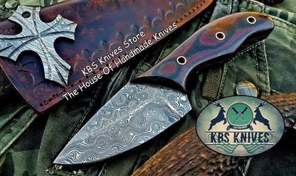 Custom Handmade Damascus Steel Hunting Skinning Knife