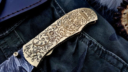 Custom Handmade Damascus Steel Folding Pocket Knife