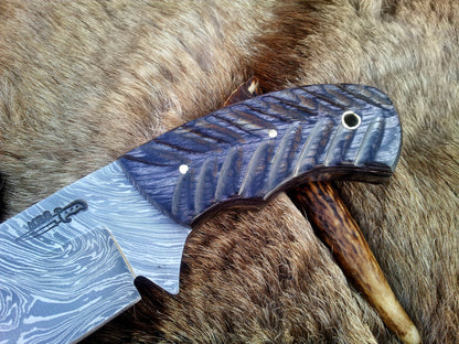 Custom Damascus Steel Field Dressing Deer Skinning Knife with Exotic Pakka Wood Handle – 8.5 Inch Hunting Knife