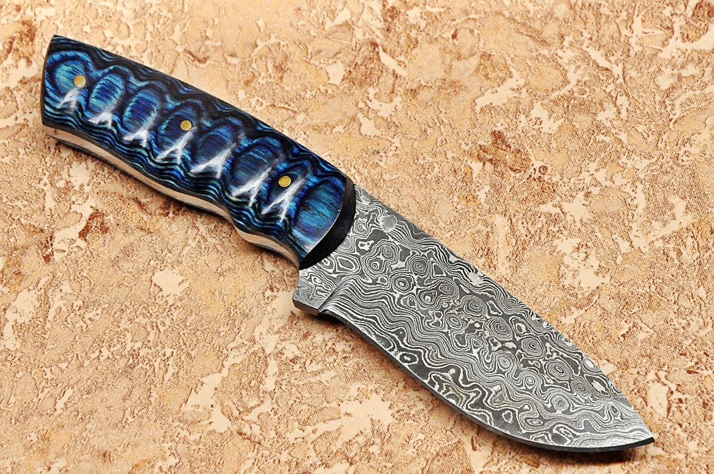 Custom Handmade Raindrop Damascus Skinning Knife