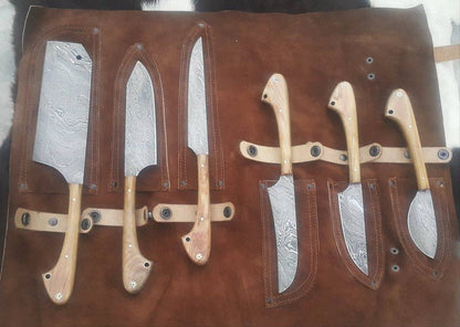 Wild Game Processors – 6-Piece Damascus Steel Knife Set with Buffalo Horn Handles