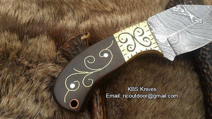 Custom Handmade Skinner Blade with Engraved Rosewood Handle