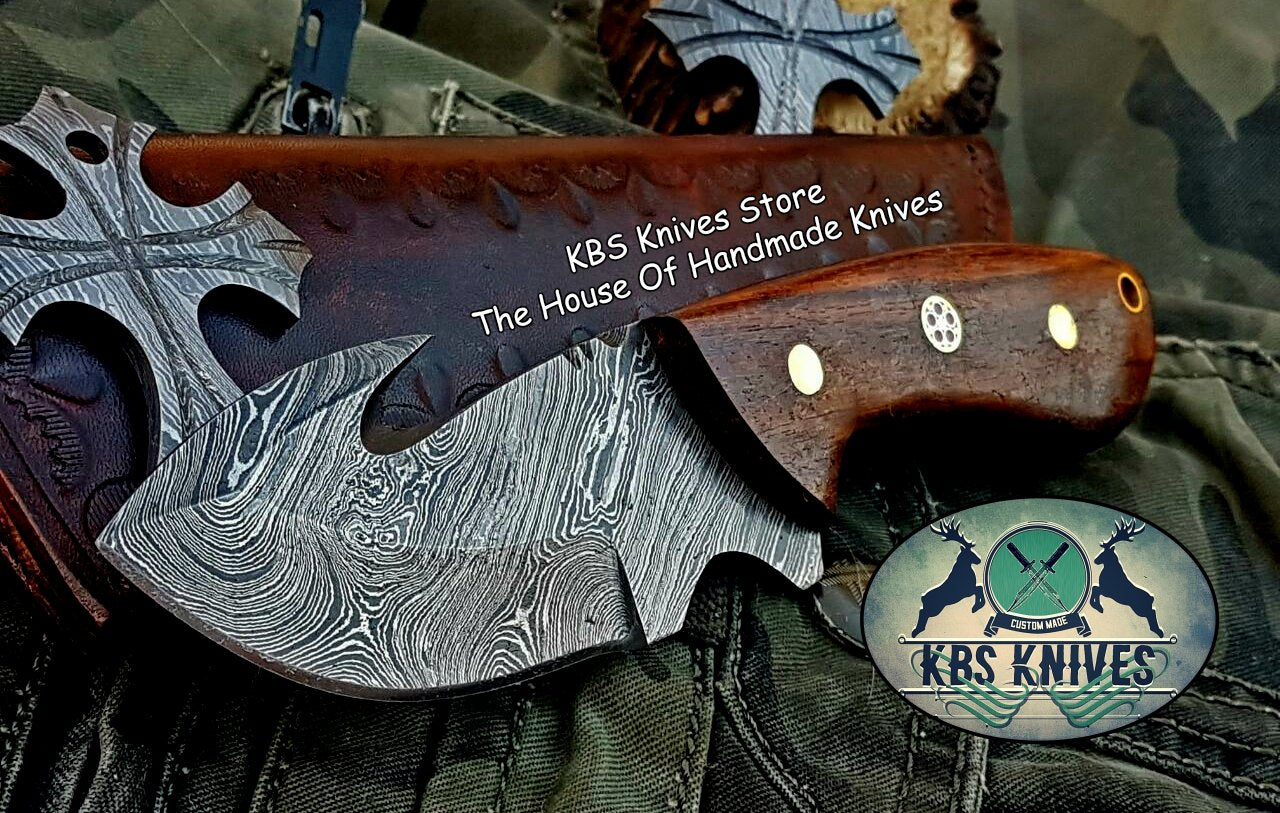 Custom Handmade Damascus Steel Guthook Skinning Knife