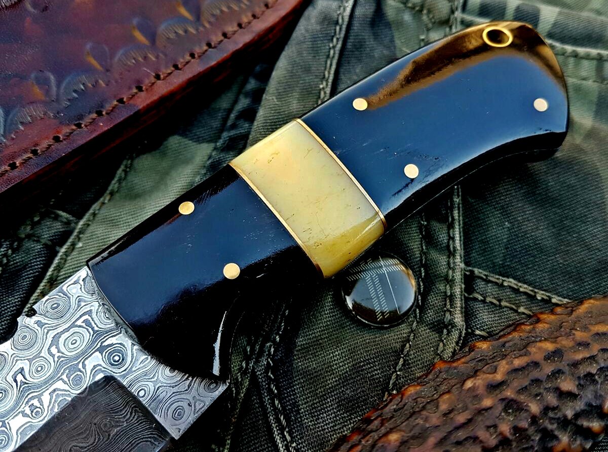 Custom Handmade Raindrop Damascus Steel Skinning Knife