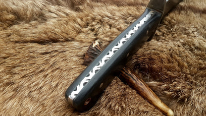 Custom Handmade Wild Pig Hunter Bowie Knife with Raindrops Damascus Steel Blade and Black Micarta Handle - 16 Inches