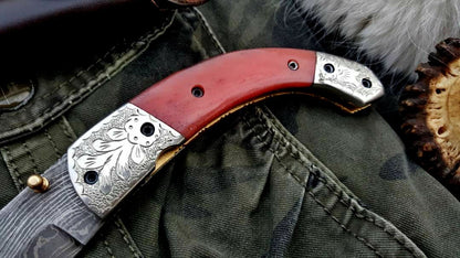 Custom Handmade Damascus Steel Folding Pocket Knife