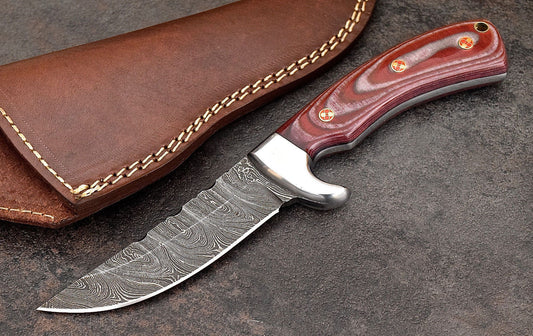 Custom Handmade Damascus Steel Red Micarta Skinning/Camping/Hunting Knife