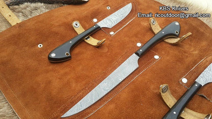 Outdoor Edge Knife Sets – 3-Piece Damascus Steel Hunting Kit with Buffalo Horn Handles