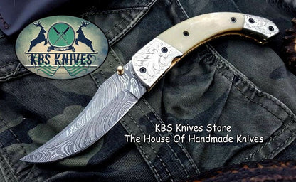 Custom Handmade Damascus Steel Folding Pocket Knife