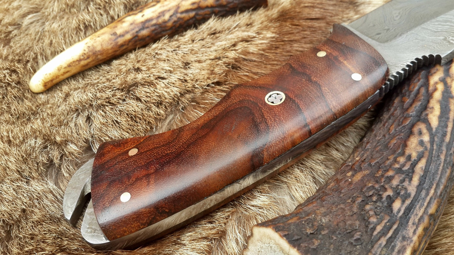 Skinning Blade Custom Handmade Full Tang Damascus Steel with Rosewood Handle, 7.5-inch - The Rosewood Edge