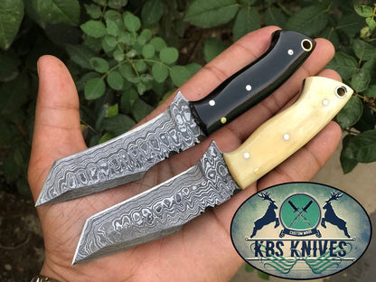 Beautiful Custom Handmade Damascus Steel EDC Tanto Blade Knives