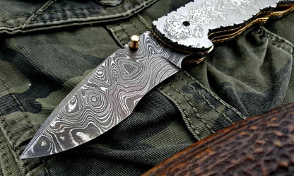 Custom Handmade Damascus Steel Folding Pocket Knife