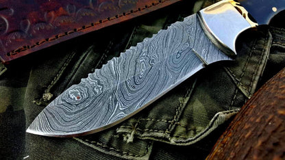 Custom Handmade Twist Damascus Steel Hunting Skinning Knife