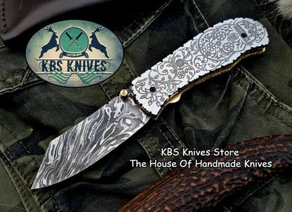Custom Handmade Damascus Steel Folding Pocket Knife