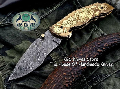 Custom Handmade Damascus Steel Folding Pocket Knife