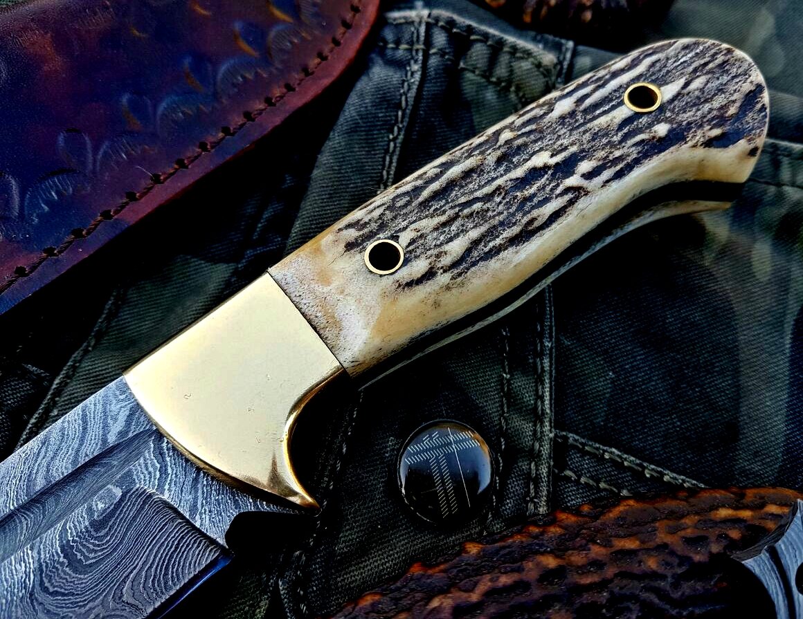 Custom Handmade Damascus Steel Hunting Skinning Camping Knife