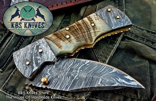 Custom Handmade Damascus Steel Folding Knife