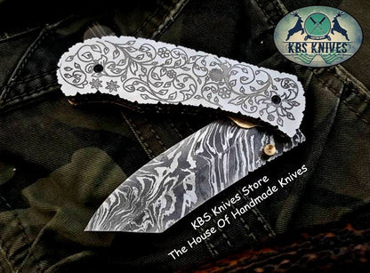 Custom Handmade Damascus Steel Folding Pocket Knife