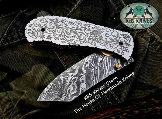 Custom Handmade Damascus Steel Folding Pocket Knife
