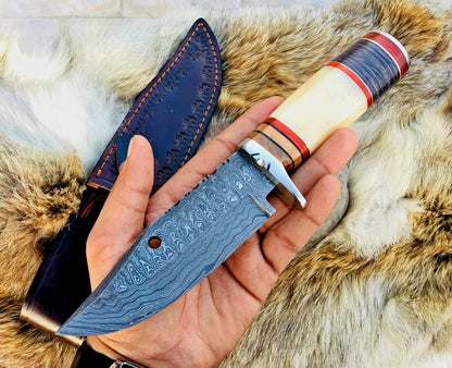 Custom Handmade Damascus Blade Hunting Skinning Knife