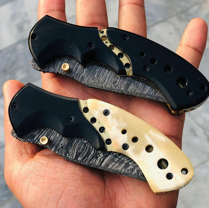 Custom Handmade Damascus Blade EDC Folding Pocket Knife With Pocket Clip