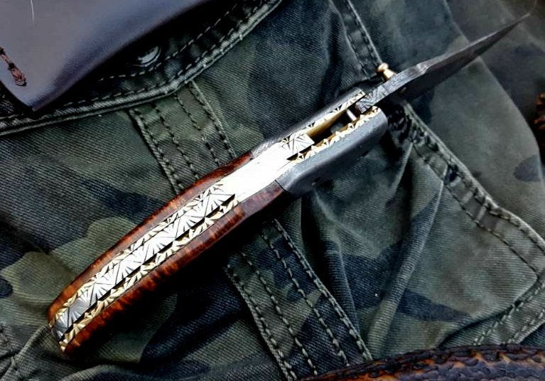 Custom Handmade Damascus Steel Folding Pocket Knife
