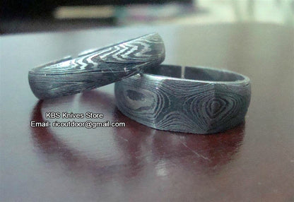 Custom Damascus Steel Anniversary Rings