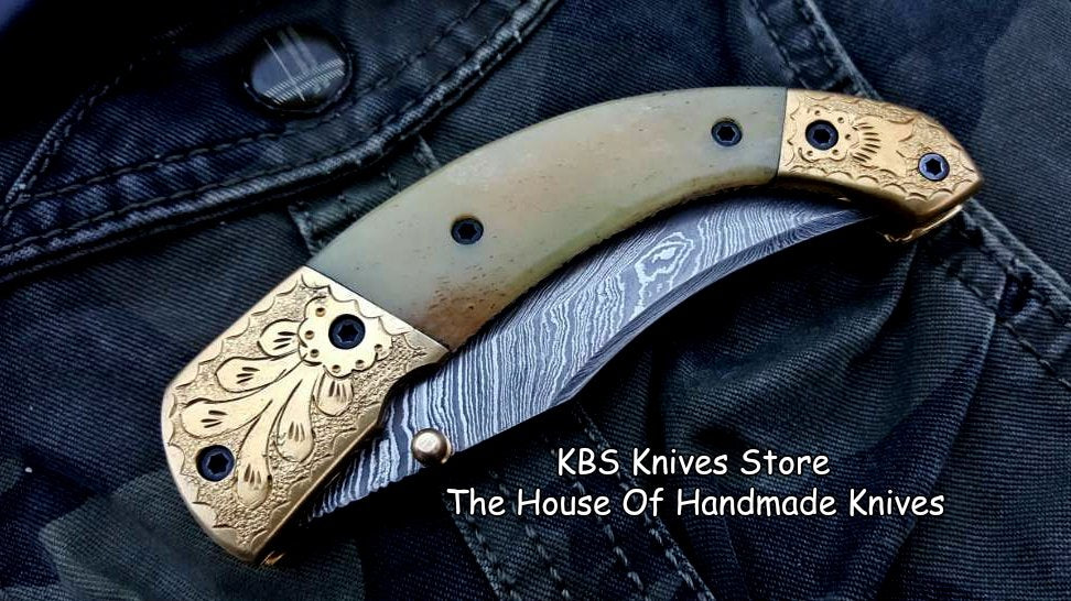 Custom Handmade Damascus Steel Folding Pocket Knife