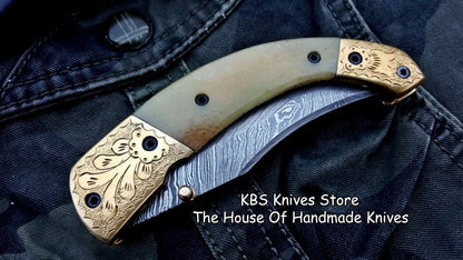 Custom Handmade Damascus Steel Folding Pocket Knife
