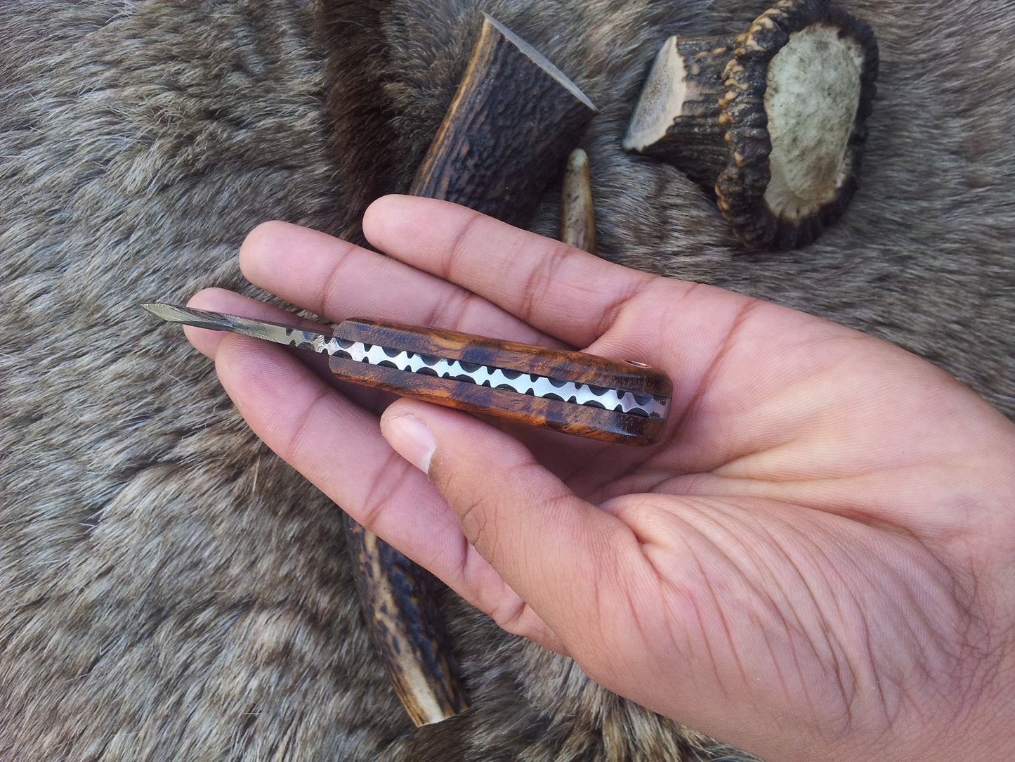 Mini Guthook Knife - Custom Damascus Steel Blade & Rosewood Handle