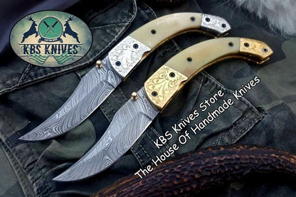 Custom Handmade Damascus Steel Folding Pocket Knives ( Deal )