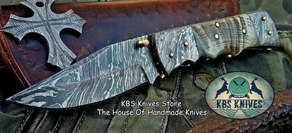 Custom Handmade Damascus Steel Folding Knife