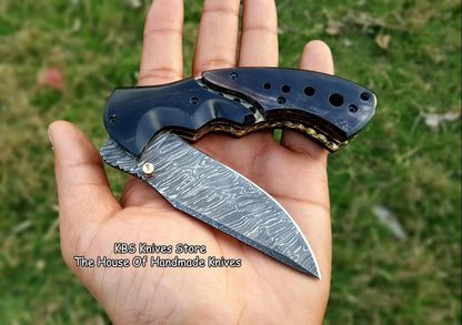 Custom Handmade Damascus Blade EDC Folding Pocket Knife With Pocket Clip