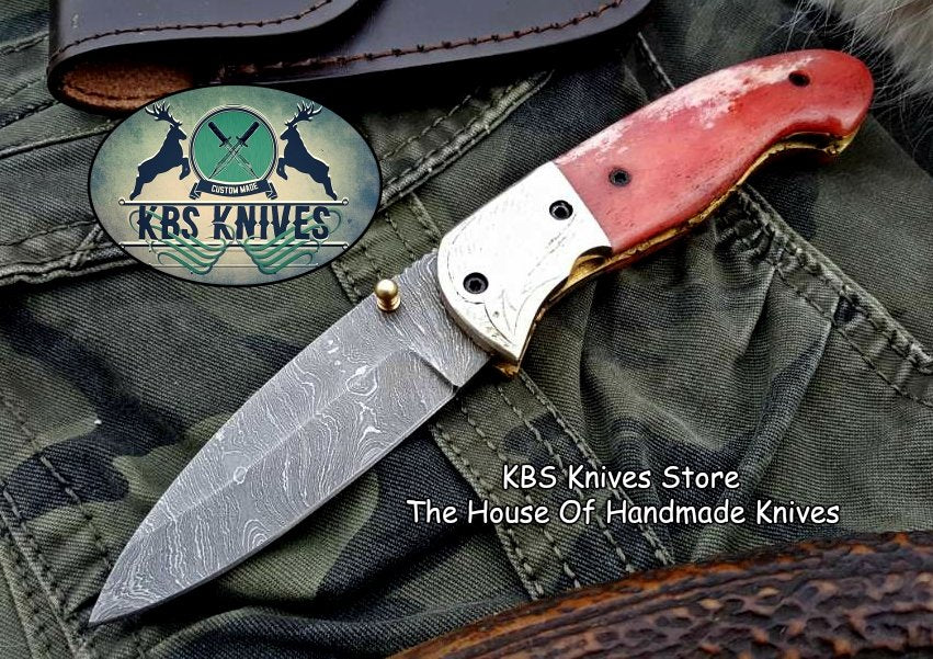 Custom Handmade Damascus Steel Folding Pocket Knife