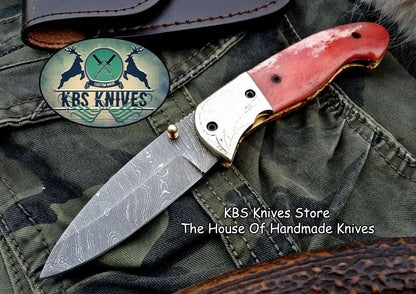 Custom Handmade Damascus Steel Folding Pocket Knife