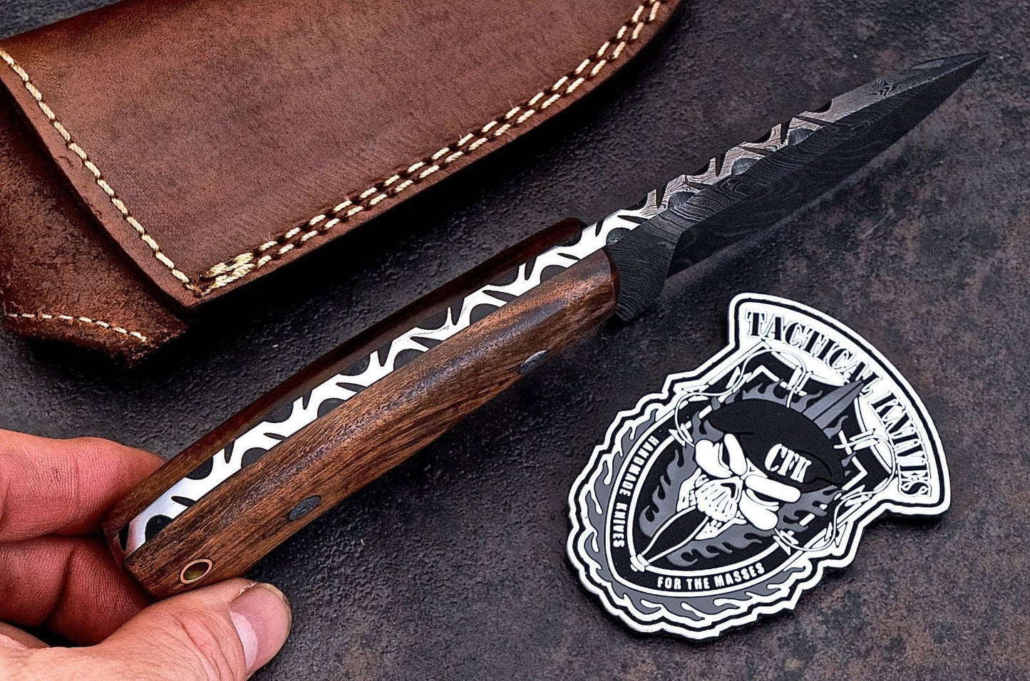 Custom Handmade Damascus Exotic Black Walnut Burl Wood Hunting Knife