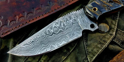 Custom Handmade Damascus Steel Hunting Skinning Camping Knife