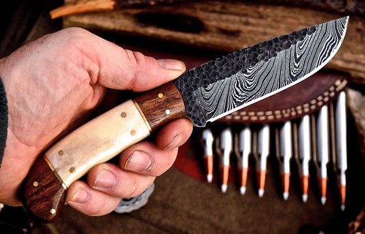 Handcrafted Custom Hunting Knife with Damascus Steel Blade