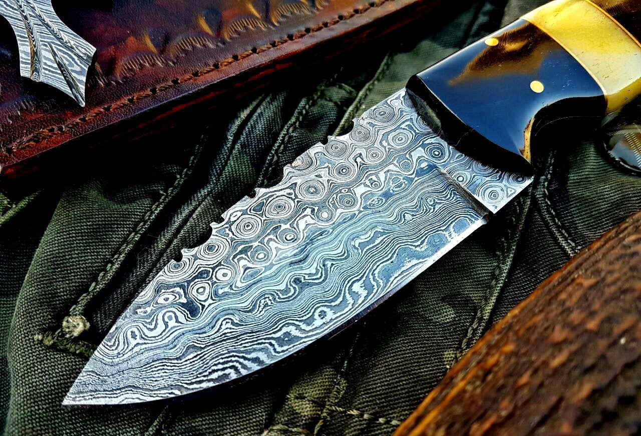 Custom Handmade Raindrop Damascus Steel Skinning Knife