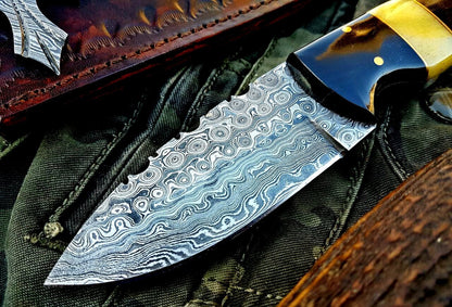 Custom Handmade Raindrop Damascus Steel Skinning Knife