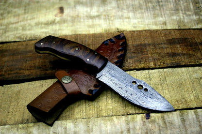 Custom Handmade Damascus Steel Raindrop Hunting/Skinning Knife