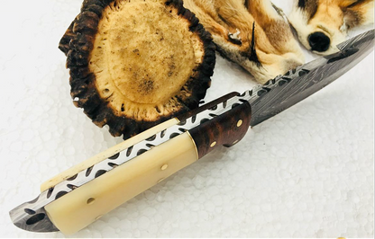 Full Tang Custom Handmade Damascus Steel Gut Hook Skinning EDC Knife